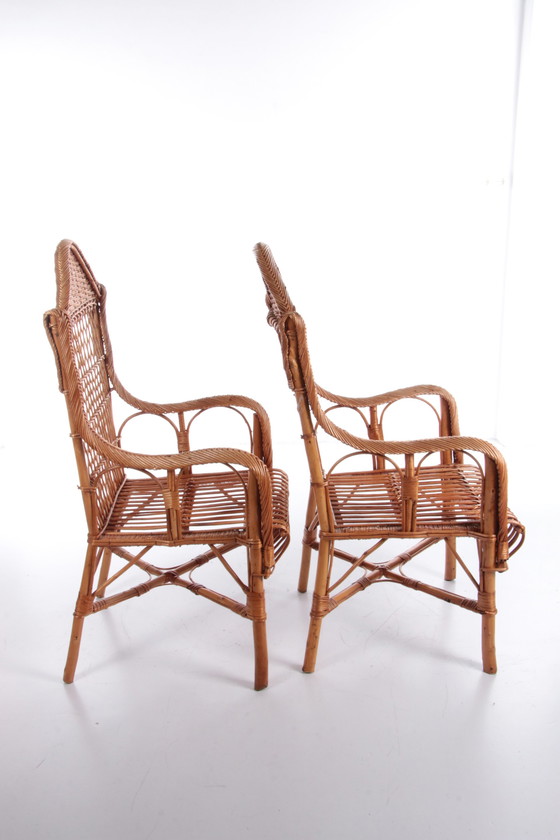 Image 1 of Vintage set van 2 Rotan stoelen gemaakt rond 1960s,Nederland.