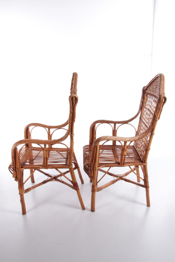 Image 1 of Vintage set van 2 Rotan stoelen gemaakt rond 1960s,Nederland.