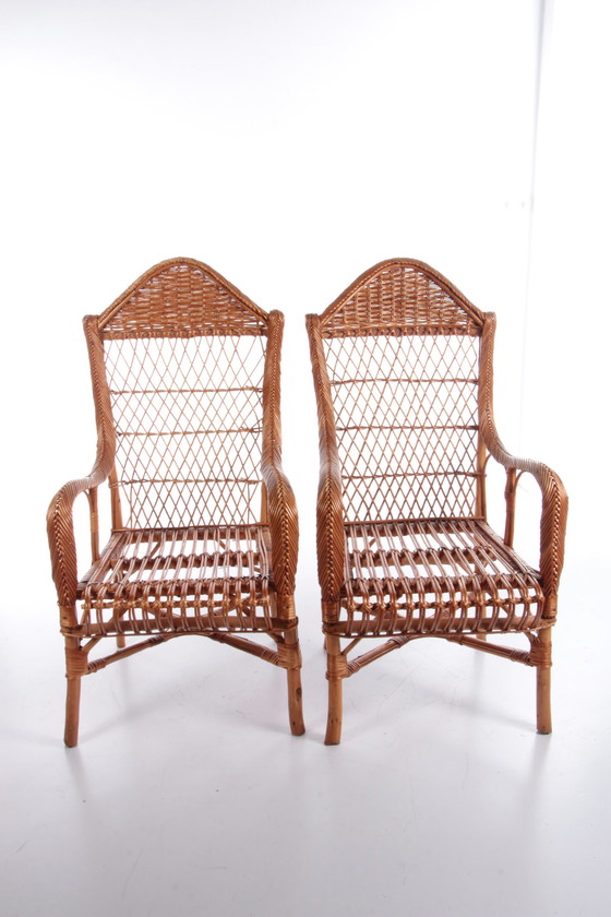 Image 1 of Vintage set van 2 Rotan stoelen gemaakt rond 1960s,Nederland.