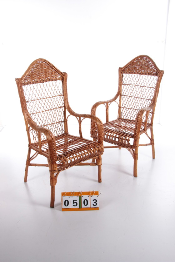 Image 1 of Vintage set van 2 Rotan stoelen gemaakt rond 1960s,Nederland.