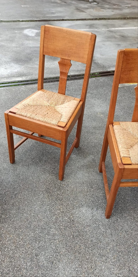 Image 1 of 4 X Art Deco Eiken En Riet Eetkamerstoelen