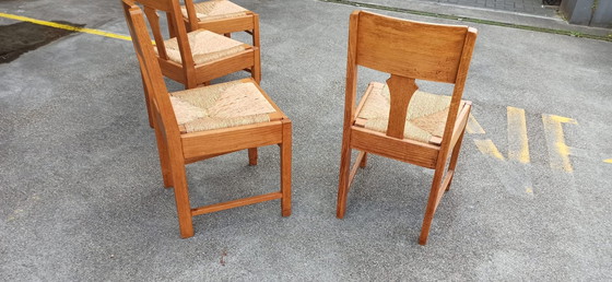 Image 1 of 4 X Art Deco Eiken En Riet Eetkamerstoelen