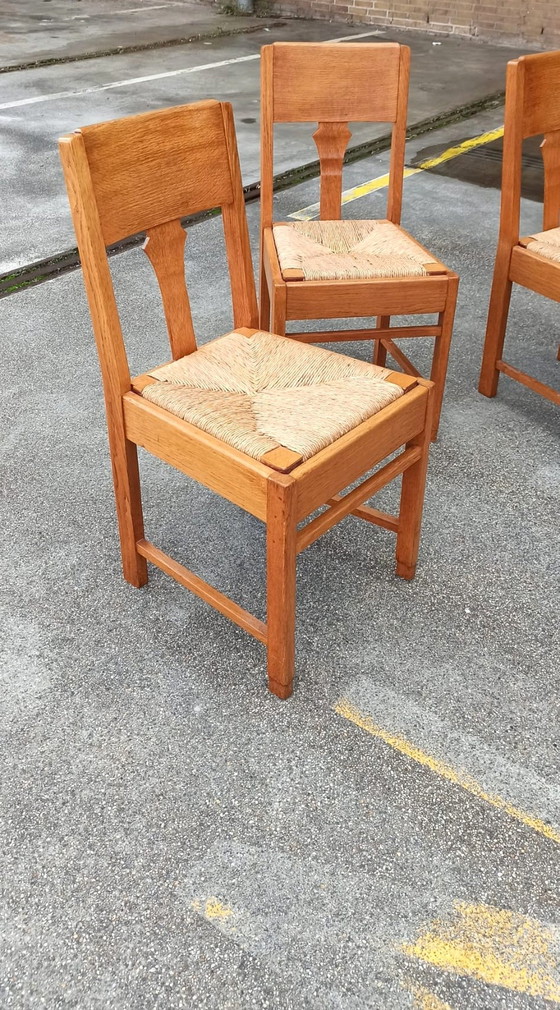 Image 1 of 4 X Art Deco Eiken En Riet Eetkamerstoelen