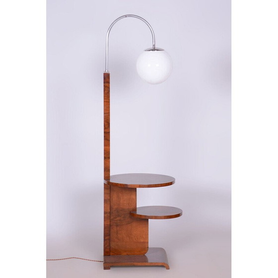 Image 1 of Vintage Art Deco vloerlamp in beuken- en walnootfineer van Jindřich Halabala voor UP Závody, Tsjecho-Slowakije 1920