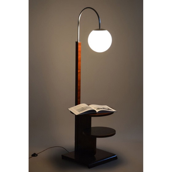 Image 1 of Vintage Art Deco vloerlamp in beuken- en walnootfineer van Jindřich Halabala voor UP Závody, Tsjecho-Slowakije 1920