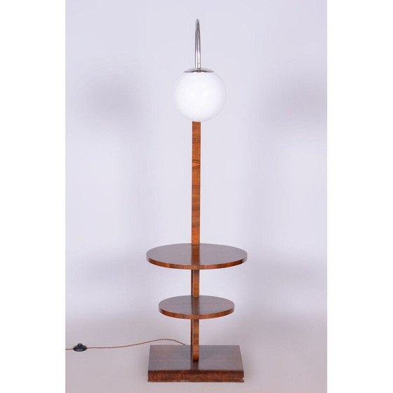 Image 1 of Vintage Art Deco vloerlamp in beuken- en walnootfineer van Jindřich Halabala voor UP Závody, Tsjecho-Slowakije 1920