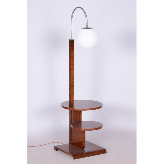 Image 1 of Vintage Art Deco vloerlamp in beuken- en walnootfineer van Jindřich Halabala voor UP Závody, Tsjecho-Slowakije 1920