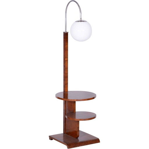 Vintage Art Deco vloerlamp in beuken- en walnootfineer van Jindřich Halabala voor UP Závody, Tsjecho-Slowakije 1920