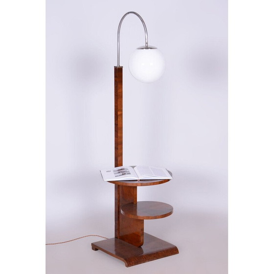 Image 1 of Vintage Art Deco vloerlamp in beuken- en walnootfineer van Jindřich Halabala voor UP Závody, Tsjecho-Slowakije 1920