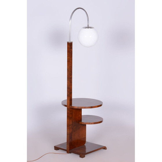 Image 1 of Vintage Art Deco vloerlamp in beuken- en walnootfineer van Jindřich Halabala voor UP Závody, Tsjecho-Slowakije 1920