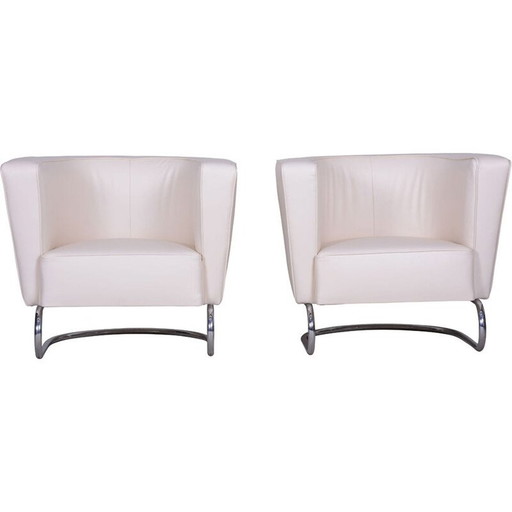 Paar vintage witleren fauteuils van Jindrich Halabala voor Up Zavody, 1930