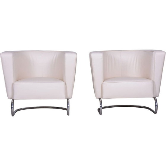 Image 1 of Paar vintage witleren fauteuils van Jindrich Halabala voor Up Zavody, 1930
