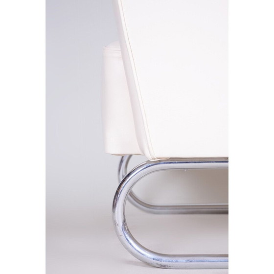 Image 1 of Paar vintage witleren fauteuils van Jindrich Halabala voor Up Zavody, 1930