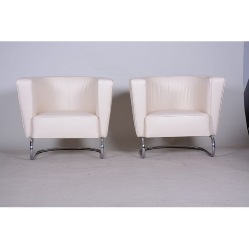 Paar vintage witleren fauteuils van Jindrich Halabala voor Up Zavody, 1930