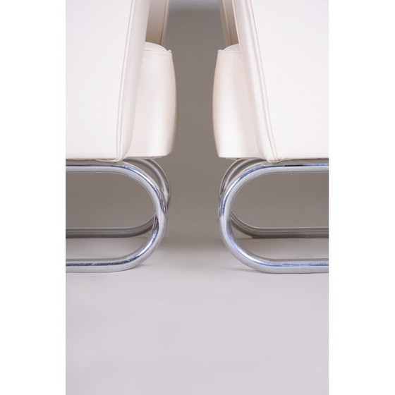 Image 1 of Paar vintage witleren fauteuils van Jindrich Halabala voor Up Zavody, 1930