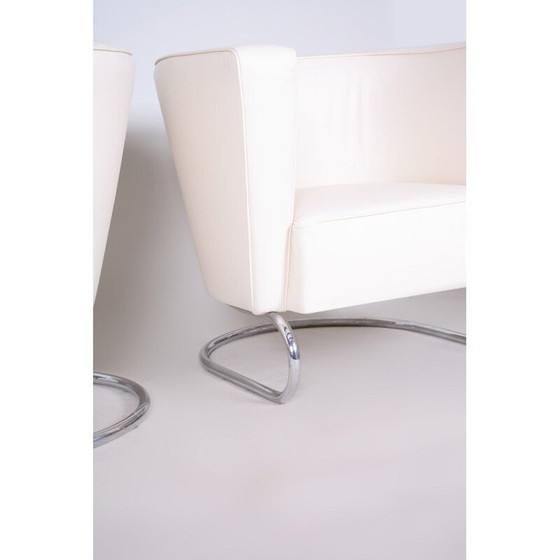 Image 1 of Paar vintage witleren fauteuils van Jindrich Halabala voor Up Zavody, 1930