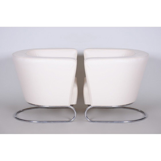 Image 1 of Paar vintage witleren fauteuils van Jindrich Halabala voor Up Zavody, 1930