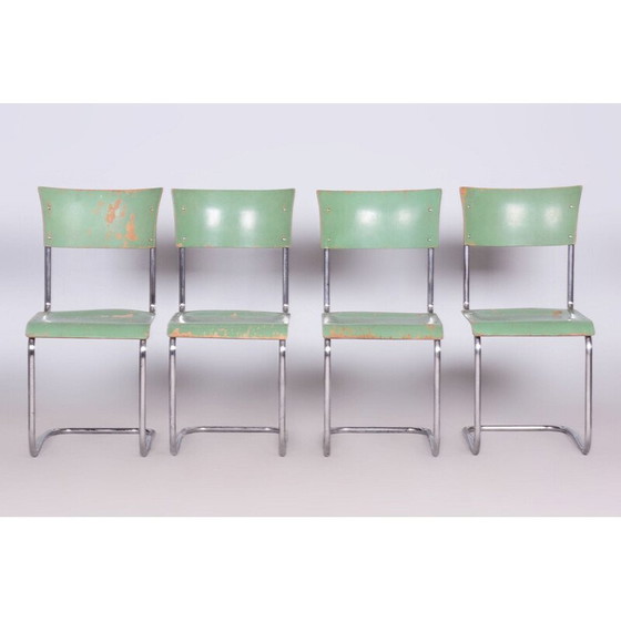 Image 1 of Set van 4 vintage Bauhaus stoelen van chroom en staal door Robert Slezak, Tsjecho-Slowakije1930