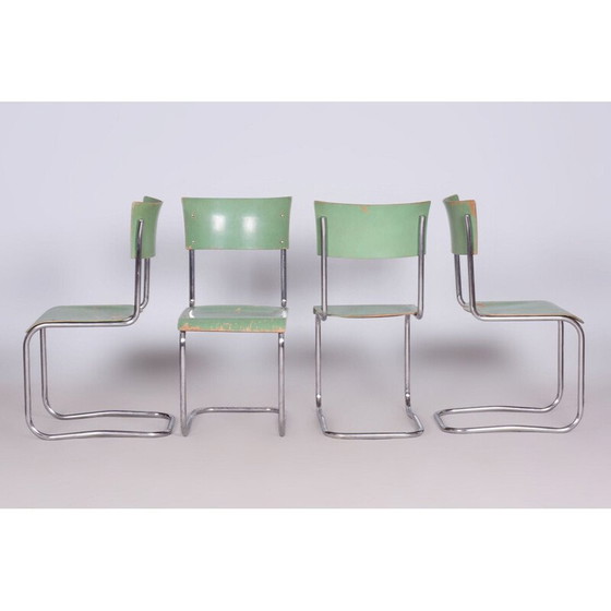 Image 1 of Set van 4 vintage Bauhaus stoelen van chroom en staal door Robert Slezak, Tsjecho-Slowakije1930