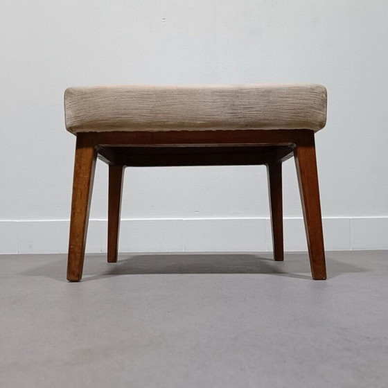 Image 1 of Vintage fluwelen stoffen fauteuil en voetensteun van Knoll Antimot