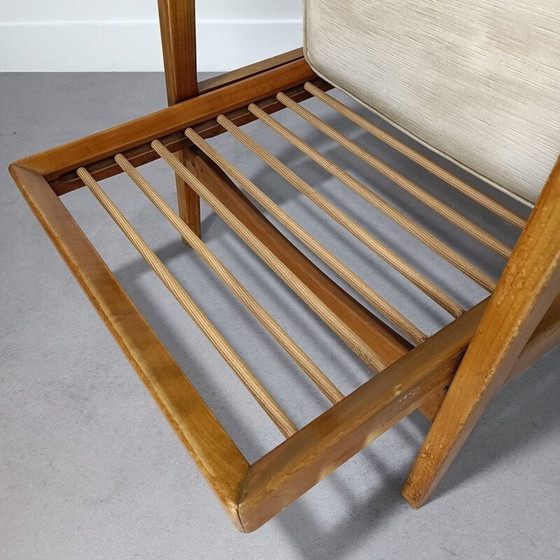 Image 1 of Vintage fluwelen stoffen fauteuil en voetensteun van Knoll Antimot