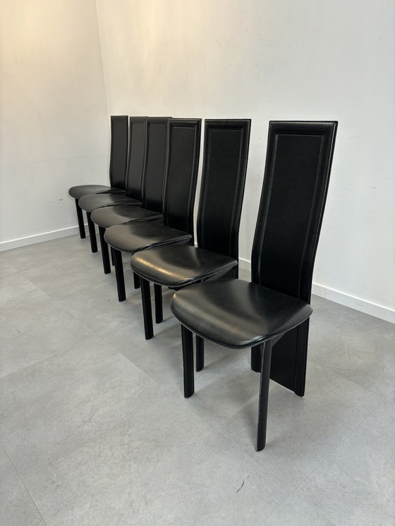 Image 1 of Set van 6 Italiaanse lederen stoelen zwart