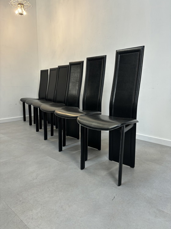 Image 1 of Set van 6 Italiaanse lederen stoelen zwart