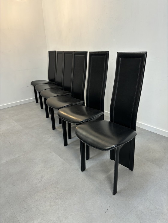 Image 1 of Set van 6 Italiaanse lederen stoelen zwart