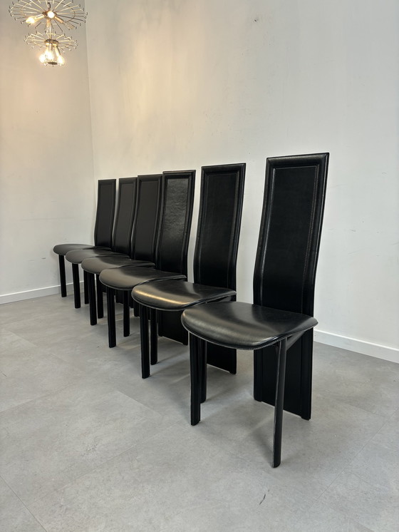 Image 1 of Set van 6 Italiaanse lederen stoelen zwart