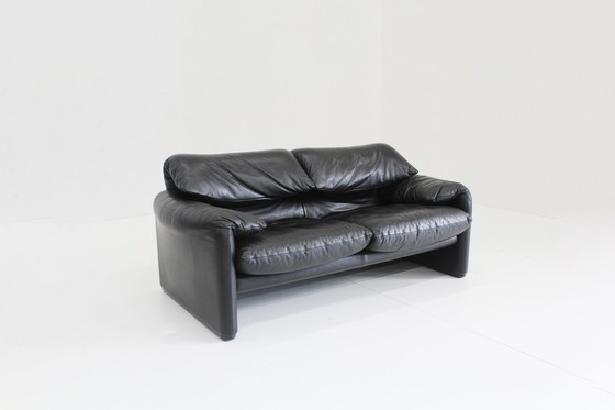 Image 1 of Cassina Maralunga 2 zits sofa zwart leer Vico Magistretti