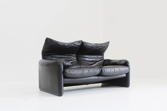 Image 1 of Cassina Maralunga 2 zits sofa zwart leer Vico Magistretti