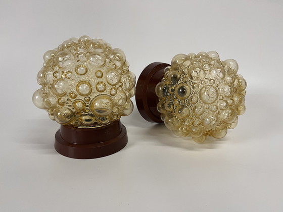 Image 1 of Vintage Helena Tynell Plafondlamp ‘Bubbels’ Amberkleurig Glas