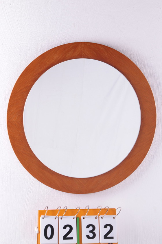 Image 1 of Vintage Grote Ronde licht houten Wandspiegel, jaren 60