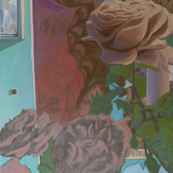 Image 1 of Vlinder en rozen, 150 X 100 cm, Sandra Kolondam