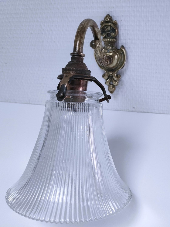 Image 1 of Bronzen wandlamp 1900 glas