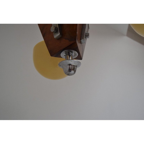 Image 1 of Vintage art deco kroonluchter van glas en hout, Tsjecho-Slowakije 1930