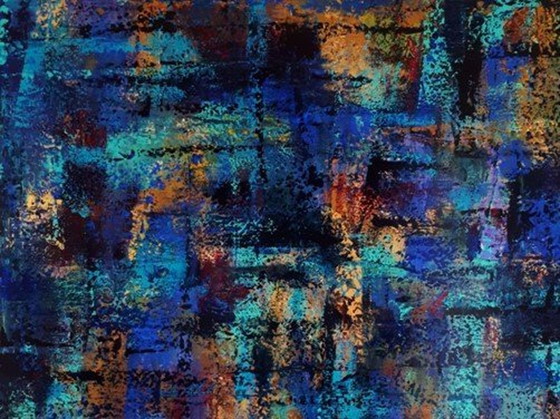 Image 1 of Frances Eckhardt - Abstract Schilderij 90X120 Blauw Nr 01