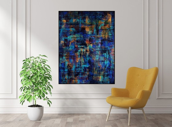 Image 1 of Frances Eckhardt - Abstract Schilderij 90X120 Blauw Nr 01