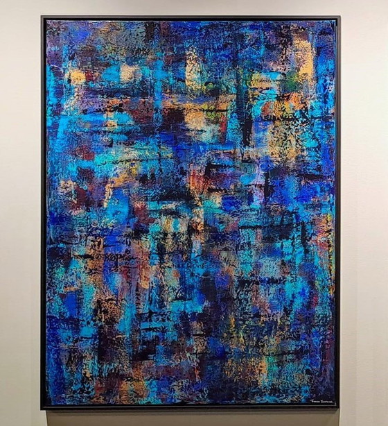 Image 1 of Frances Eckhardt - Abstract Schilderij 90X120 Blauw Nr 01