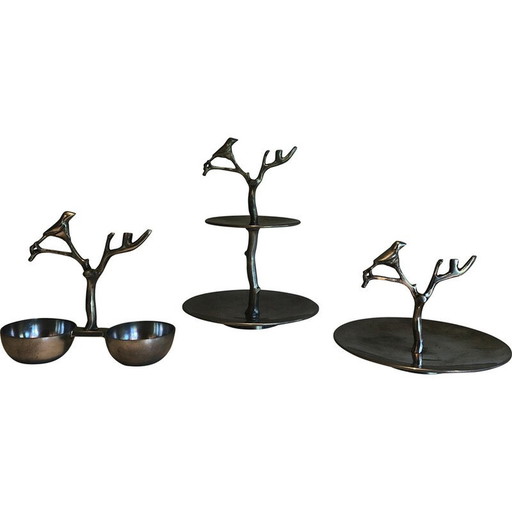 Set van 3 vintage aluminium serveerstukken, 1970