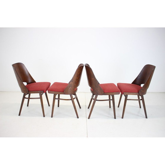 Image 1 of Set van 4 vintage eetkamerstoelen in hout en stof van Oswald Haerdtl voor Thonet, Tsjecho-Slowakije 1960