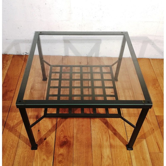 Image 1 of Vintage granieten ijzeren salontafel met glazen blad van Ikea