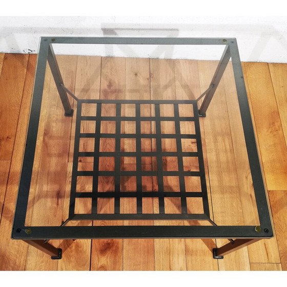 Image 1 of Vintage granieten ijzeren salontafel met glazen blad van Ikea