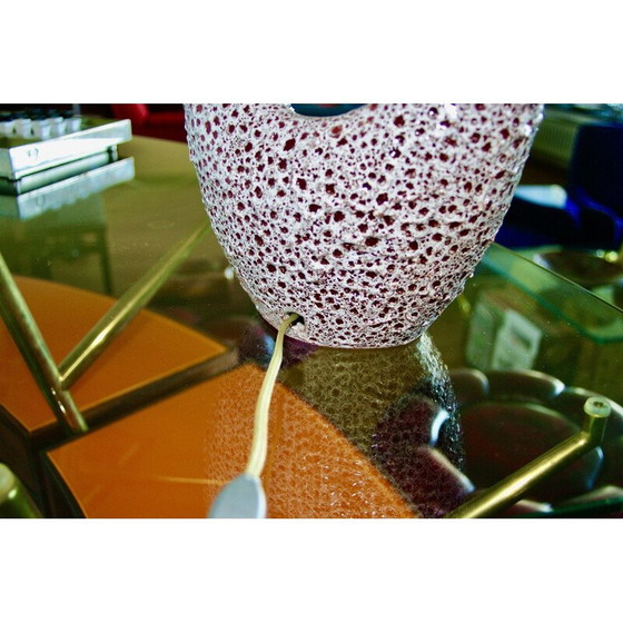 Image 1 of Vintage wit en rood keramiek lamp voor Marino Le Vaucour, Frankrijk 1950