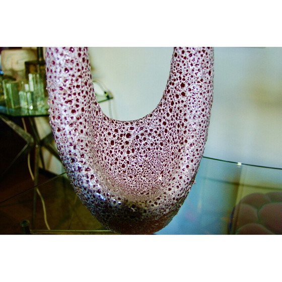 Image 1 of Vintage wit en rood keramiek lamp voor Marino Le Vaucour, Frankrijk 1950