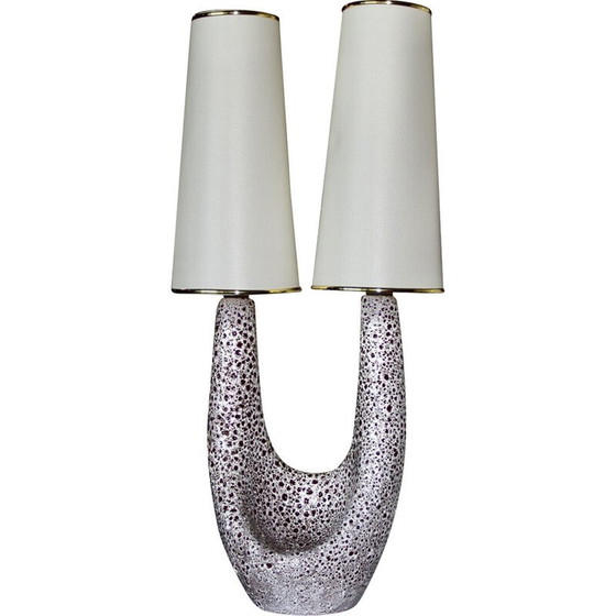 Image 1 of Vintage wit en rood keramiek lamp voor Marino Le Vaucour, Frankrijk 1950