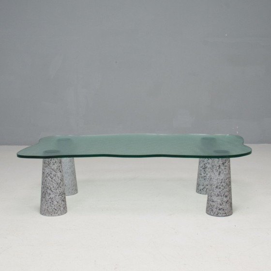 Image 1 of Vintage salontafel in grijs marmer en structuurglas voor Casigliani, Italië 1980