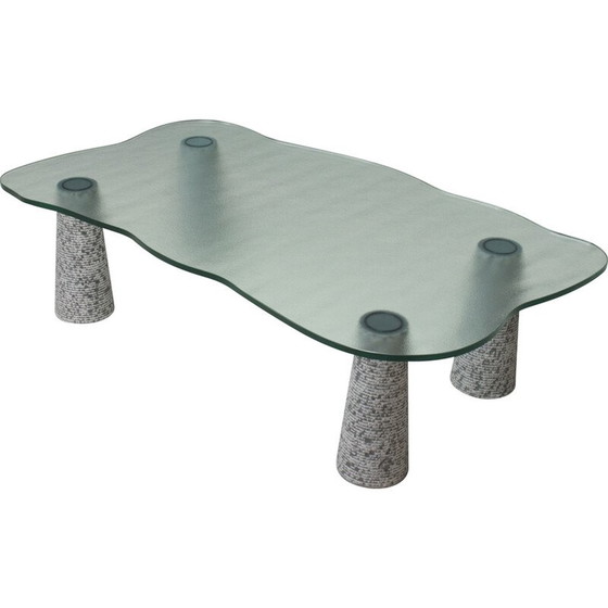 Image 1 of Vintage salontafel in grijs marmer en structuurglas voor Casigliani, Italië 1980