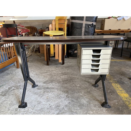 Image 1 of Vintage Arco bureau van metaal en hout door Bbpr voor Olivetti Synthesis, 1960