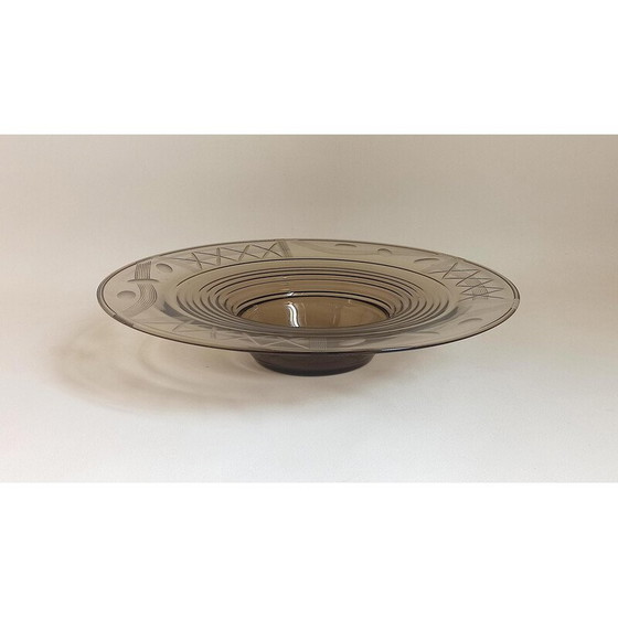 Image 1 of Vintage Art Deco beker in gerookt bruin glas